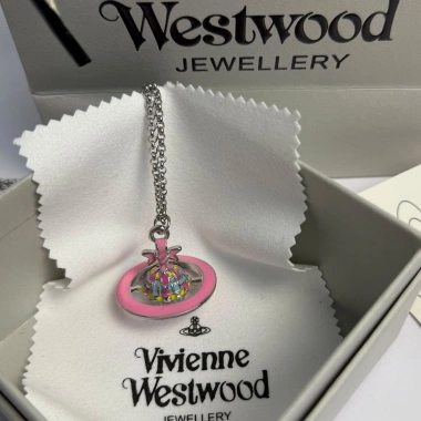 Áo len dài vintage Vivienne Westwood họa tiết hồng và vòng cổ nơ 3D sao Thổ