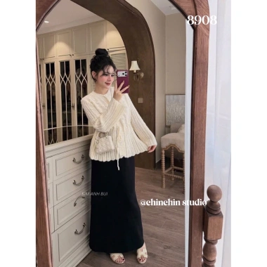 Áo len dáng peplum nơ eo sang trọng, giảm giá 535k - phong cách mùa thu 2
