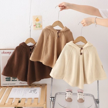 Áo len dệt kim bé gái mùa thu mũ trùm đầu - Áo khoác len Hàn Quốc ấm áp