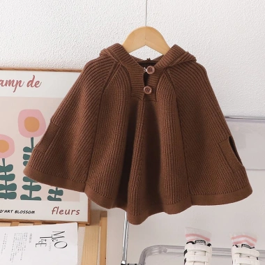 Áo len dệt kim bé gái mùa thu mũ trùm đầu - Áo khoác len Hàn Quốc ấm áp