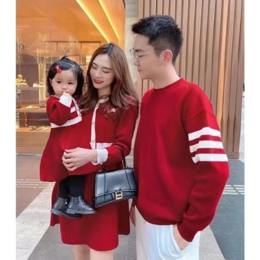 Áo Len Dệt Kim Đỏ Lễ Hội Gia Đình - Set Cha Mẹ Con 3-4 Người Giá 328.378₫