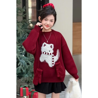 Áo len dệt kim đỏ trẻ em thiết kế mới, ấm áp mùa đông, phù hợp Tết Nguyên Đán và Giáng sinh - Giá ưu đãi 559.980₫