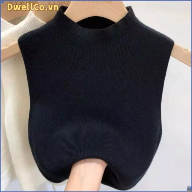 Áo len dệt kim DWELLCO màu trơn, hai dây cổ tròn thanh lịch nữ: giá 58.200₫
