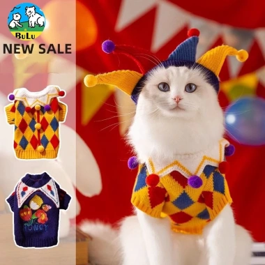 Áo Len Dệt Kim Halloween Trang Phục Xiếc Chú Hề Thu Đông Thoáng Khí Ấm Cho Chó Mèo