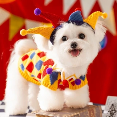 Áo Len Dệt Kim Halloween Trang Phục Xiếc Chú Hề Thu Đông Thoáng Khí Ấm Cho Chó Mèo 3 Áo Len Dệt Kim Halloween Trang Phục Xiếc Chú Hề Thu Đông Thoáng Khí Ấm Cho Chó Mèo 3