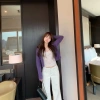 Áo len dệt kim họa tiết tím nho dáng rộng phong cách mùa thu 2.025 giảm giá đặc biệt 4