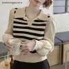 Áo len dệt kim nữ mùa thu cổ chữ V sọc màu tương phản BASA - áo chui đầu thông thường BASD 163.944₫