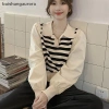 Áo len dệt kim nữ mùa thu cổ chữ V sọc màu tương phản BASA - áo chui đầu thông thường BASD 163.944₫ 2