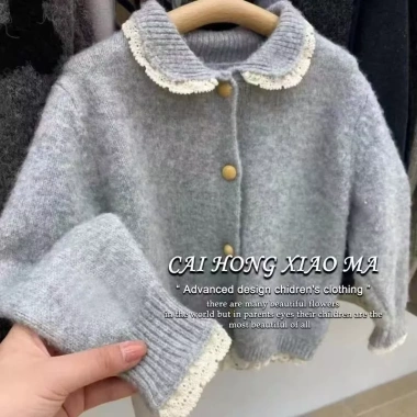 Áo len dệt kim ren ngọt ngào cho bé gái mùa xuân - Thời trang trẻ em chỉ 470k