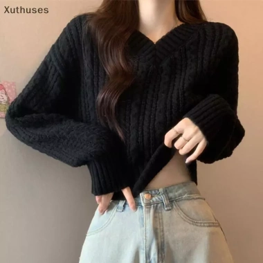 Áo Len Dệt Kim Retro Cổ V Tay Dài - Siêu êm, Giá chỉ 154.300₫, Giảm tới 20%