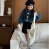 Áo len dệt kim xanh và váy chấm bi bé gái - Phong cách thu đông Hàn Quốc, giảm giá 3
