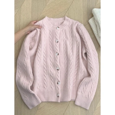 Áo len dệt kim xoắn màu hồng nữ Xuân Thu 2.024 Preppy ôm hơn dài tay 2 Áo len dệt kim xoắn màu hồng nữ Xuân Thu 2.024 Preppy ôm hơn dài tay 2