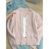 Áo len dệt kim xoắn màu hồng nữ Xuân Thu 2.024 Preppy ôm hơn dài tay 6