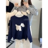 Áo Len Jacquard Con Chó Con Chui Đầu Nữ Thu Đông Dài Tay Retro Xanh Hải Quân Cổ Tròn Giá ưu đãi 152.420