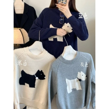 Áo Len Jacquard Con Chó Con Chui Đầu Nữ Thu Đông Dài Tay Retro Xanh Hải Quân Cổ Tròn Giá ưu đãi 152.420 6 Áo Len Jacquard Con Chó Con Chui Đầu Nữ Thu Đông Dài Tay Retro Xanh Hải Quân Cổ Tròn Giá ưu đãi 152.420 6