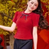 Áo len lông thỏ Ari VIVI KA đỏ tay phồng nơ nữ tính, dễ thương đi chơi dự tiệc 8/3 5