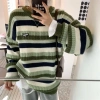 Áo len mùa đông unisex KUNKUN SP201 form rộng kẻ sọc trẻ trung năng động 179k 4