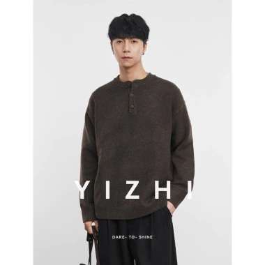 Áo Len Nam Cổ Henley Nút Cài Hàn Quốc - Dày Form Rộng Thu Đông YIZHI 800k
