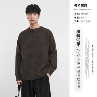 Áo Len Nam Cổ Henley Nút Cài Hàn Quốc - Dày Form Rộng Thu Đông YIZHI 800k