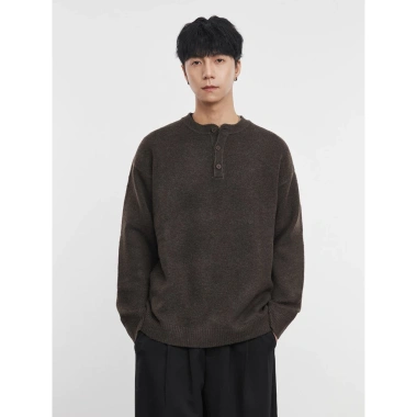 Áo Len Nam Cổ Henley Nút Cài Hàn Quốc - Dày Form Rộng Thu Đông YIZHI 800k