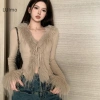 Áo len ngắn cardigan SBS Furry Hàn Quốc Cổ V tay dài không đều mỏng 147k