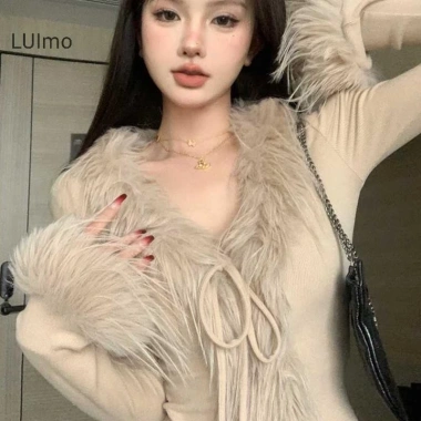 Áo len ngắn cardigan SBS Furry Hàn Quốc Cổ V tay dài không đều mỏng 147k 2