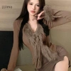 Áo len ngắn cardigan SBS Furry Hàn Quốc Cổ V tay dài không đều mỏng 147k 3