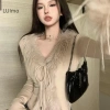 Áo len ngắn cardigan SBS Furry Hàn Quốc Cổ V tay dài không đều mỏng 147k 4