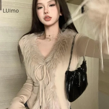 Áo len ngắn cardigan SBS Furry Hàn Quốc Cổ V tay dài không đều mỏng 147k 4
