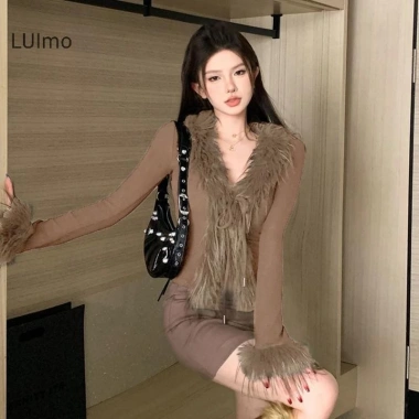 Áo len ngắn cardigan SBS Furry Hàn Quốc Cổ V tay dài không đều mỏng 147k 8