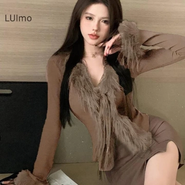 Áo len ngắn cardigan SBS Furry Hàn Quốc Cổ V tay dài không đều mỏng 147k 10