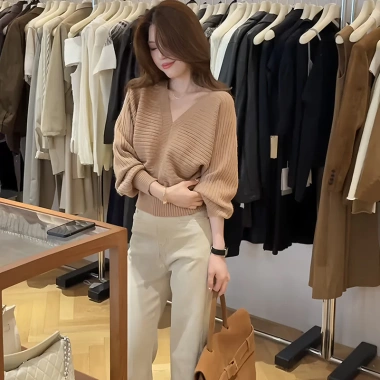Áo len nữ cổ chữ V tay búp bê ôm chuẩn mùa thu - Sang trọng, giảm giá 91.999₫ 6