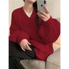 Áo len nữ cổ V tay bồng basic 2 lớp dày dặn, dài form rộng, nhiều màu hottrend NGO MINH SP55 - Giá chỉ 179k 7