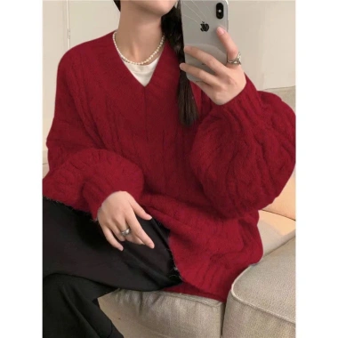 Áo len nữ cổ V tay bồng basic 2 lớp dày dặn, dài form rộng, nhiều màu hottrend NGO MINH SP55 - Giá chỉ 179k 7