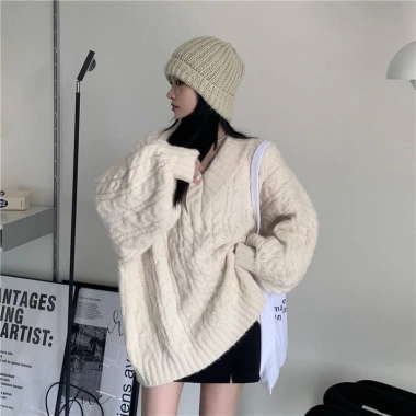 Áo len nữ cổ V tay bồng basic 2 lớp dày dặn, dài form rộng, nhiều màu hottrend NGO MINH SP55 - Giá chỉ 179k 8