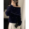 Áo len nữ dệt kim mềm mại, họa tiết chấm bi, cổ lệch vai, màu đối lập - chỉ 125.453₫ 10