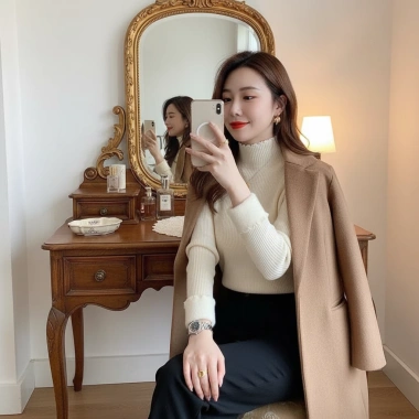 Áo len nữ giữ nhiệt lót lông cừu, cổ 3 phân, dày dặn, thiết kế lượn sóng - Giá chỉ 137.286₫ 4