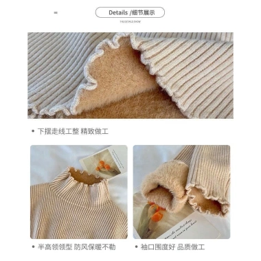 Áo len nữ giữ nhiệt lót lông cừu, cổ 3 phân, dày dặn, thiết kế lượn sóng - Giá chỉ 137.286₫ 6