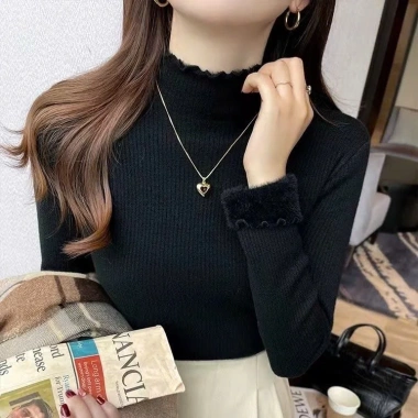 Áo len nữ giữ nhiệt lót lông cừu, cổ 3 phân, dày dặn, thiết kế lượn sóng - Giá chỉ 137.286₫ 7