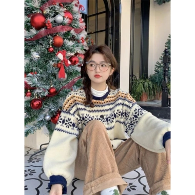 Áo len nữ Hàn Quốc mùa thu đông jacquard dày dặn, dáng rộng in hoa - giảm giá 280k 4