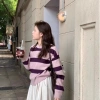 Áo len nữ Hàn Quốc sọc màu tương phản - ấm áp thời trang thu đông, giảm giá 22%