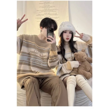 Áo len sọc dạo phố nam nữ Thu Đông - Cổ tròn dệt kim cặp đôi S-3XL giảm còn 361.800 VND 4