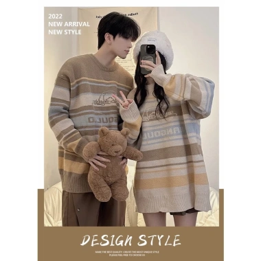 Áo len sọc dạo phố nam nữ Thu Đông - Cổ tròn dệt kim cặp đôi S-3XL giảm còn 361.800 VND 5