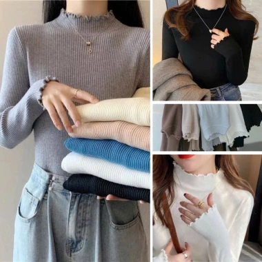 Áo Len Tăm Siêu Co Giãn Cổ 3p Sóng Viền Bèo Dáng Ôm Body Tay Dài Dễ Phối Phong Cách Hàn Quốc - Hàng Qccc