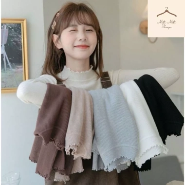 Áo Len Tăm Siêu Co Giãn Cổ 3p Sóng Viền Bèo Dáng Ôm Body Tay Dài Dễ Phối Phong Cách Hàn Quốc - Hàng Qccc
