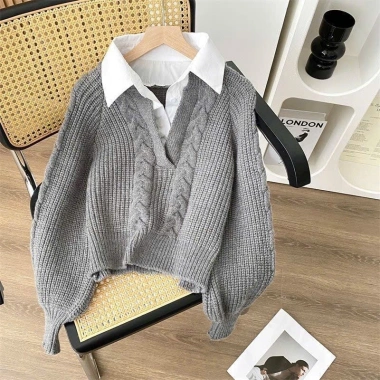 Áo len thu đông cách điệu phối sơ mi trẻ trung năng động nữ NGOMINH SP248 - 179k