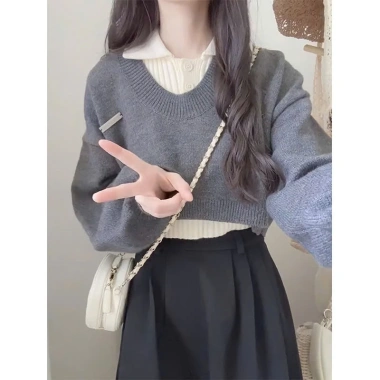 Áo len thu đông set 2 món cổ sơ mi tay bồng hottrend KUNKUN SP242 179.000₫ 9