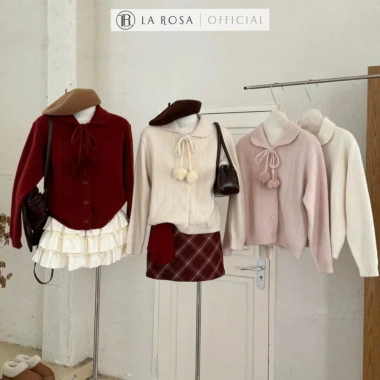 Áo Len Tiểu Thư Vintage La Rosa Cổ Bẻ Quả Lông 3 Màu Giáng Sinh Mặc Tết 585k 9