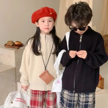 Áo len trẻ em cardigan mùa đông dày dệt kim, dây kéo, thời trang bé trai bé gái 2
