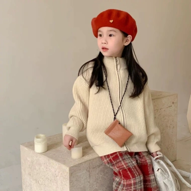 Áo len trẻ em cardigan mùa đông dày dệt kim, dây kéo, thời trang bé trai bé gái 3